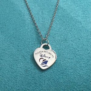 Inspired cruise ship in red & blue sterling heart necklace